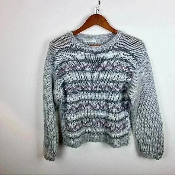 Sweaters - Women's hand-knit Sz.L Striped Sweater with beads Cottagecore 90s/Y2K
